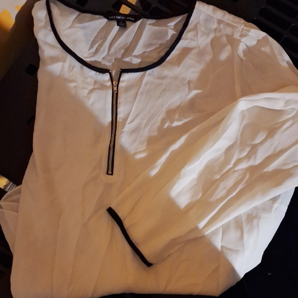 Zac & Rachel White and Black Mandarin Collar Blouse